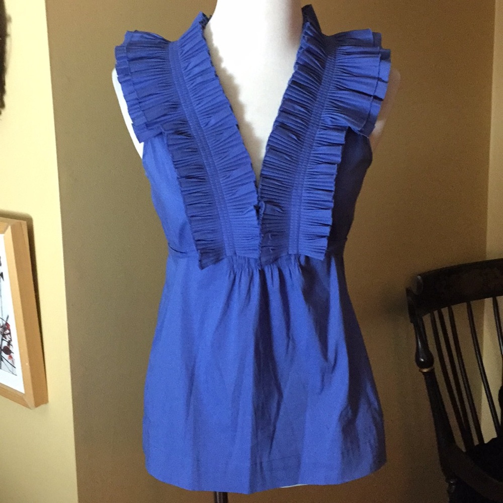 BCBG MAX AZRIA size XS Ruffle Cornflower Tunic Length Tie-Back Fit Romantic NEW